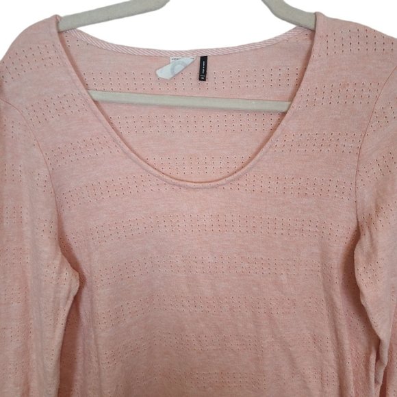Anthropologie Akemi+Kin Womens XS Pink Perforated Pointelle Long Sleeves Shirt - Picture 2 of 8
